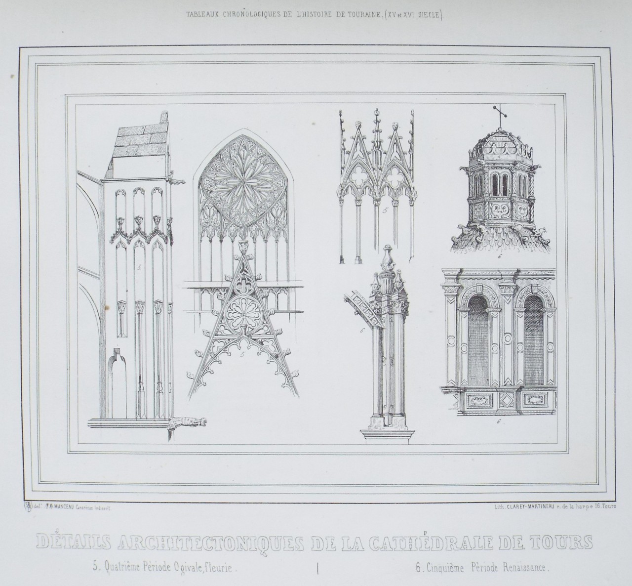 Lithograph - Details Architectoniques de la Cathedrale de Tours.