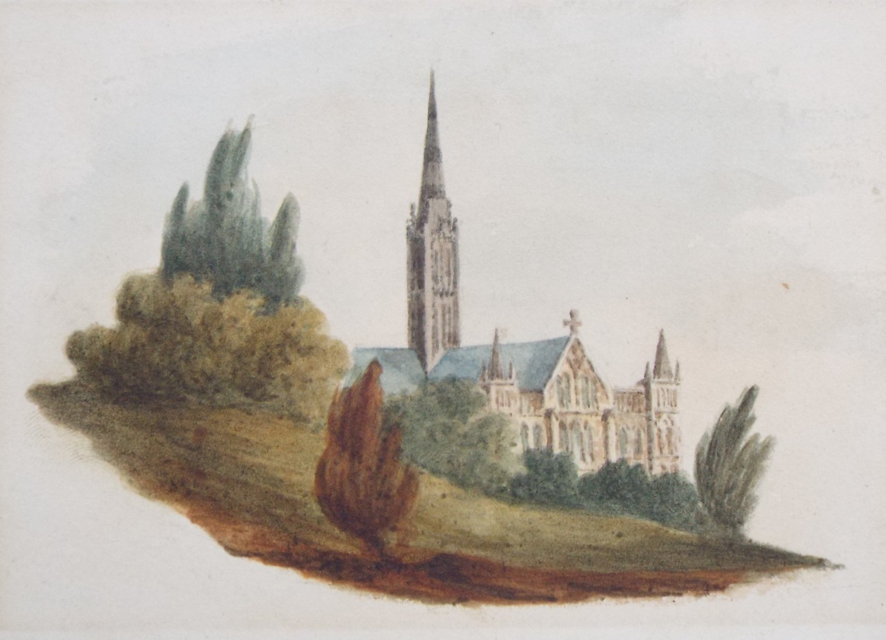 Watercolour - West View of Salisbury Cathedral.