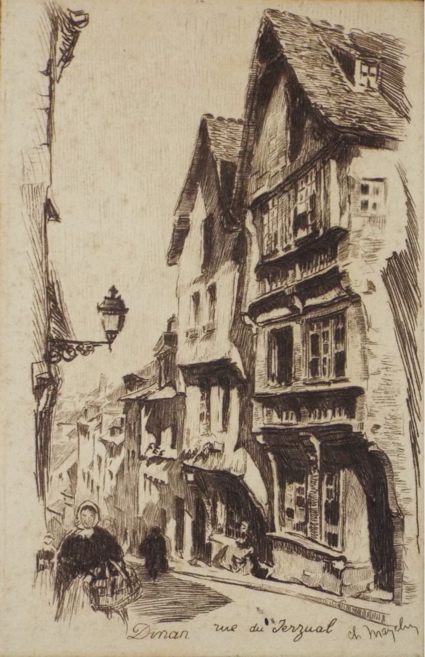 Etching - Dinan rue de Jerzual - Mazelin