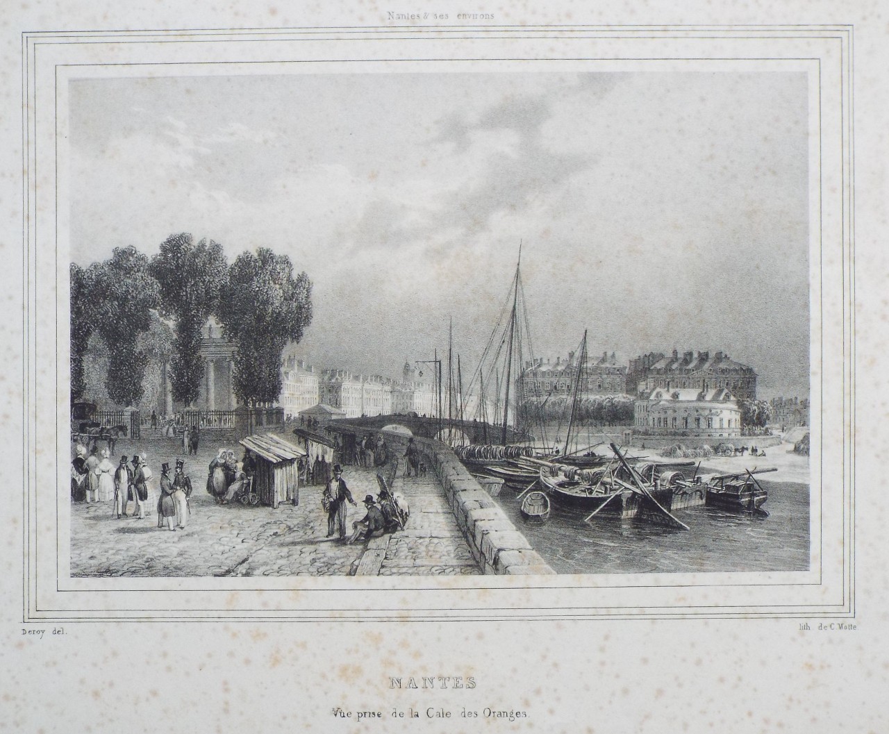 Lithograph - Nantes Vue pris de la Cale des Oranges - Motte