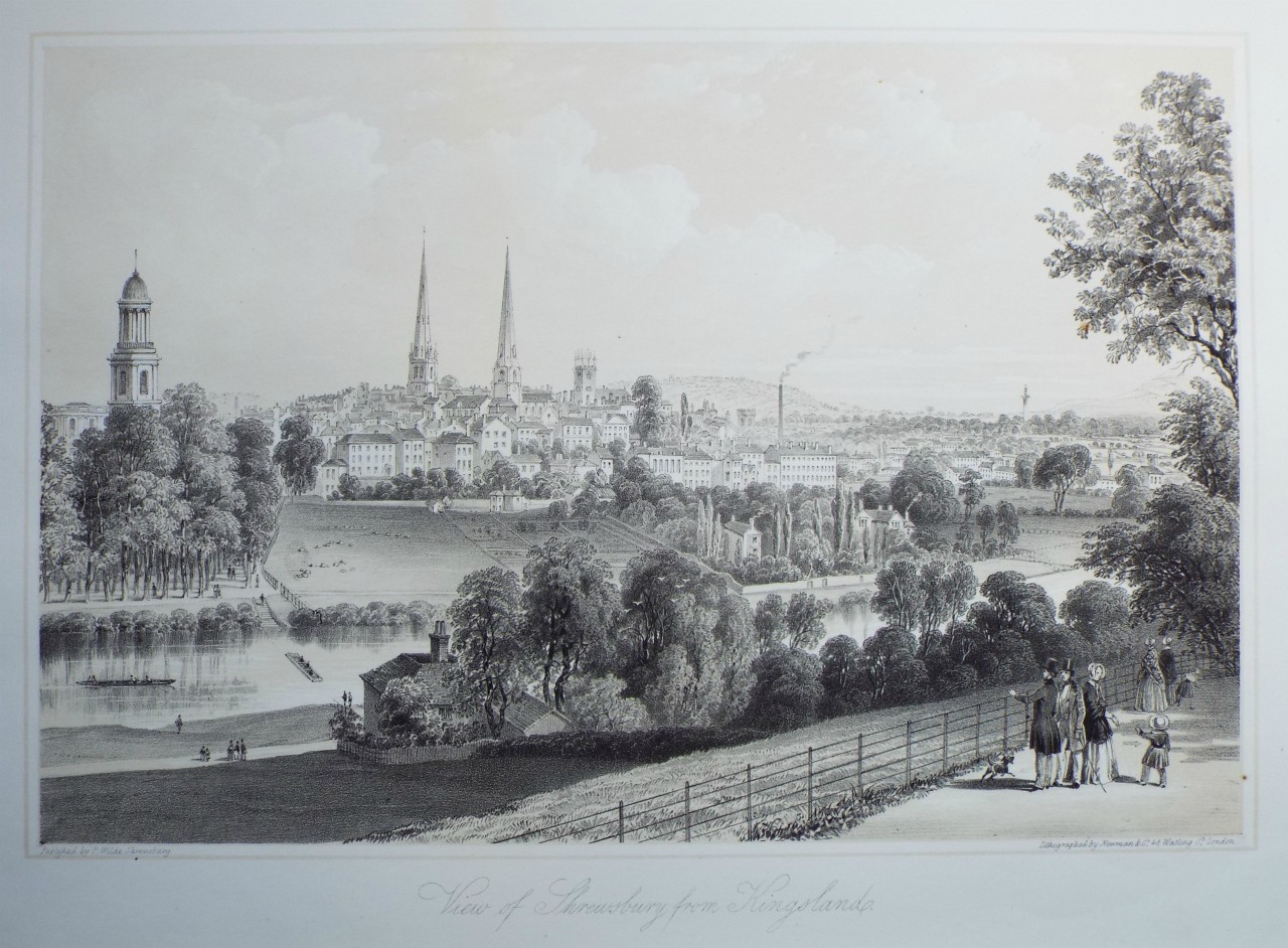 Lithograph - View of Shrewsbury from Kingsland. - Newman