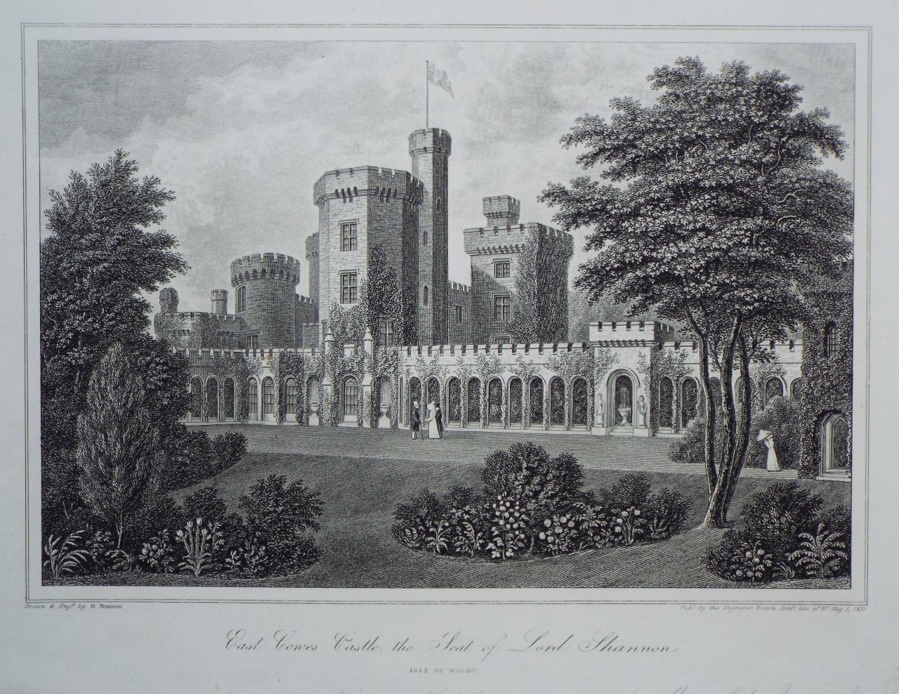 Print - East Cowes Castle, the Seat of Lord Shannon. Isle of Wight. - Brannon