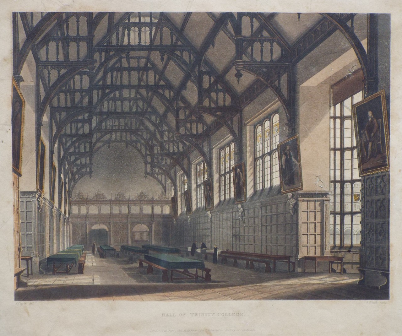 Aquatint - Hall of Trinity College. - Bluck