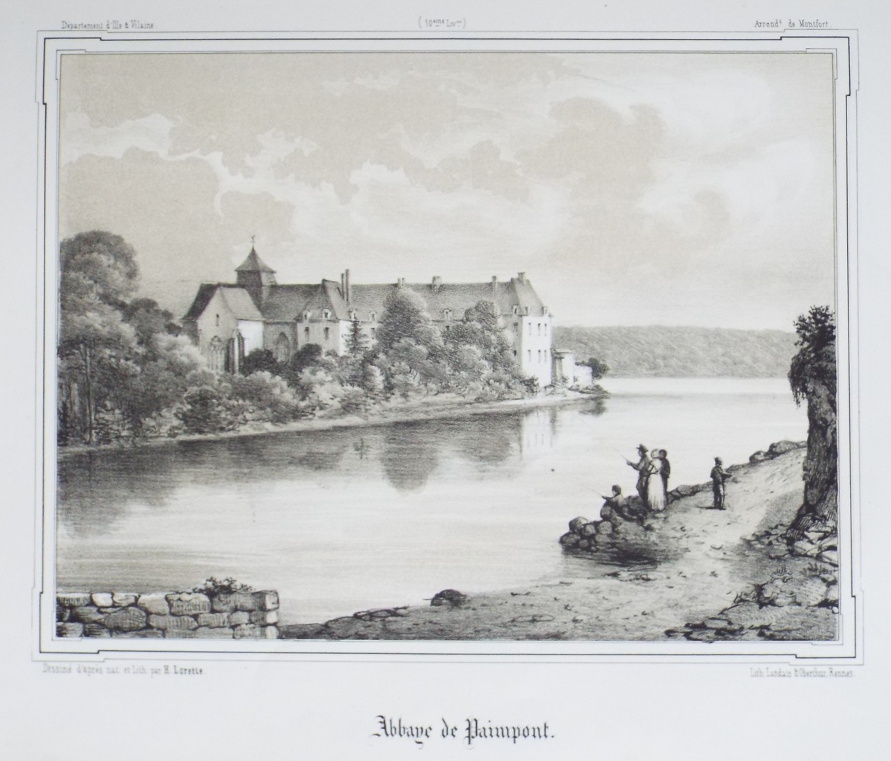 Lithograph - Abbaye de Paimpont. - Lorette