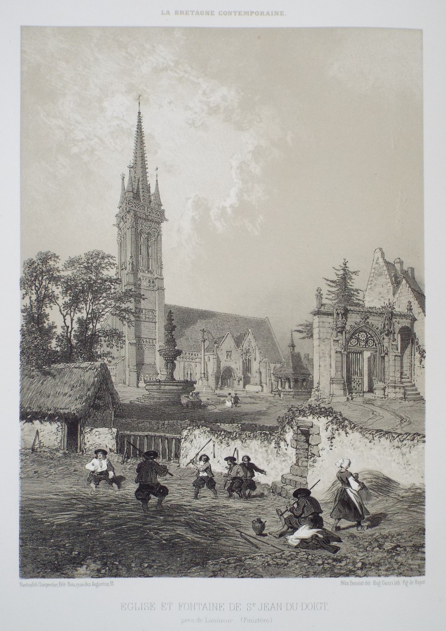 Lithograph - Eglise et Fontaine de St. Jean-du-Doigt, pres de Lanmeur. (Finistere) - Ciceri