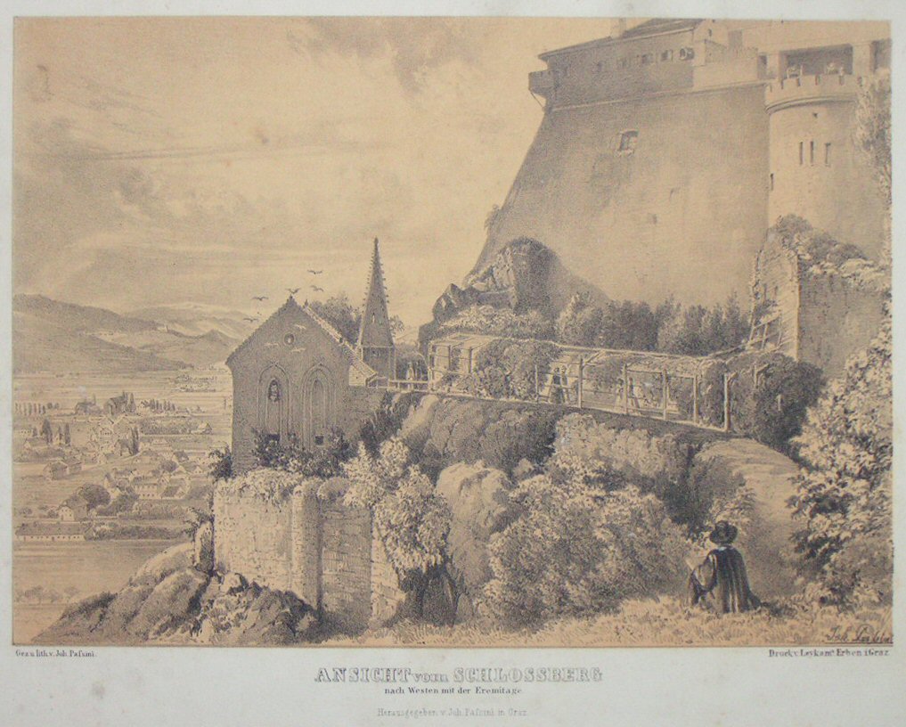 Lithograph - Ansicht vom Schlossberg nach Westen mit der Ermitage