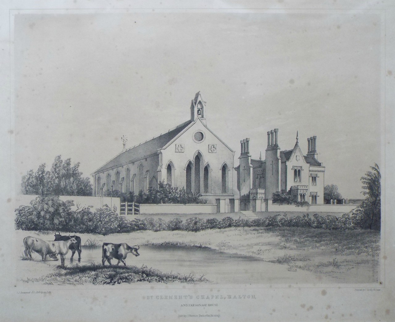 Lithograph - St. Clement's Chapel, Halton, and Parsonage House. - Groom