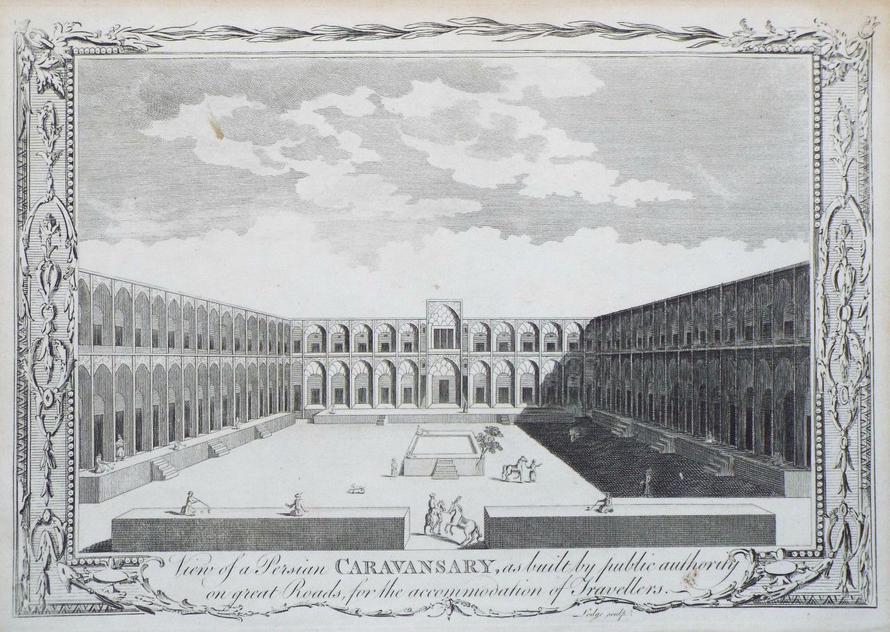 Print - View of a Persian Caravansary, as built by public authority on great Roads, for the accommodation of Travellers. - 
