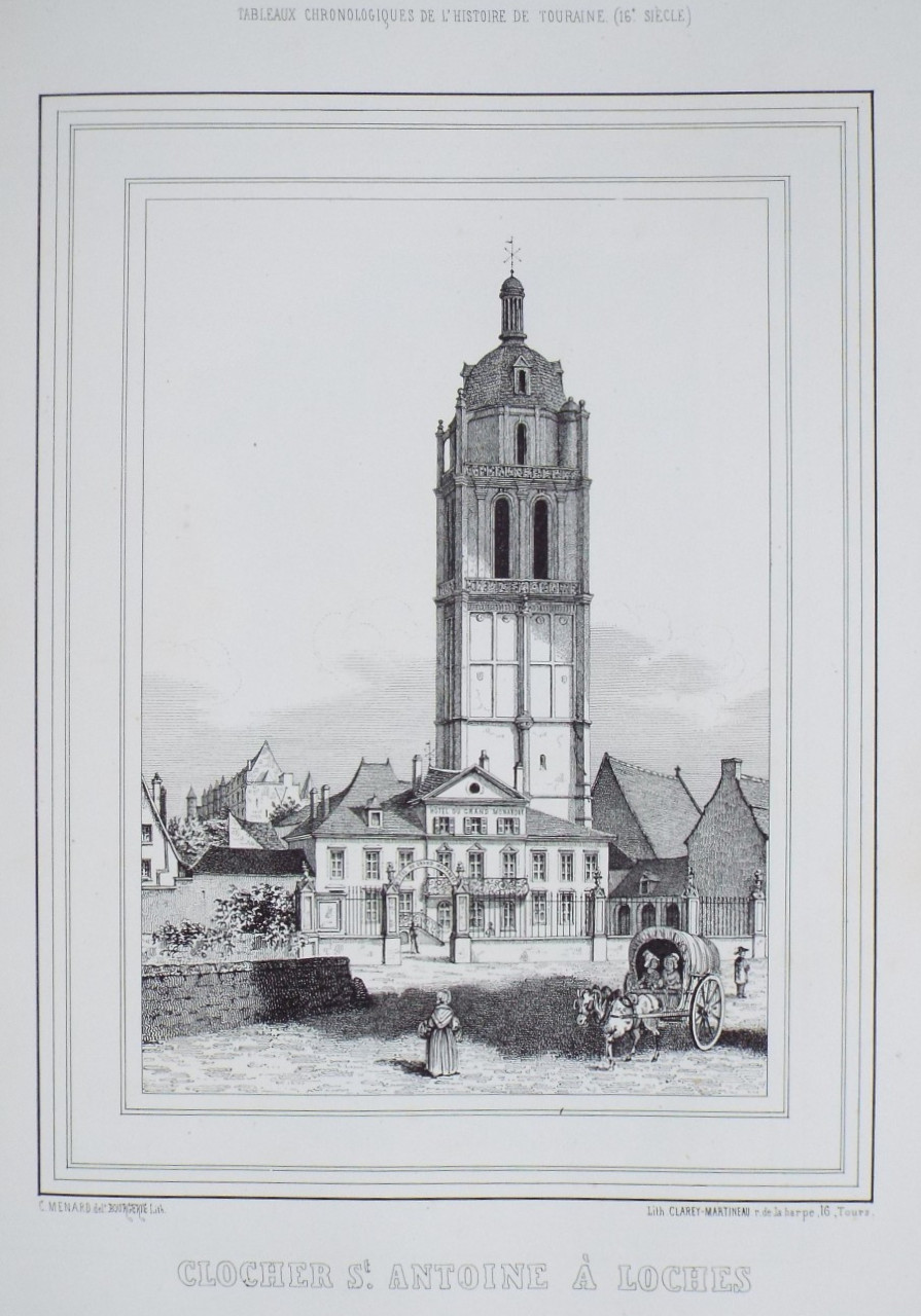 Lithograph - Clocher St. Antoine a Loches