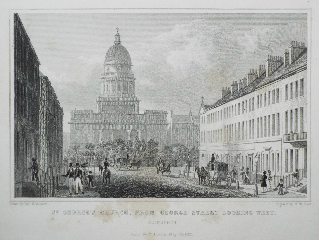 Print - St. George's Church, from George Street looking West. Edinburgh. - Bond