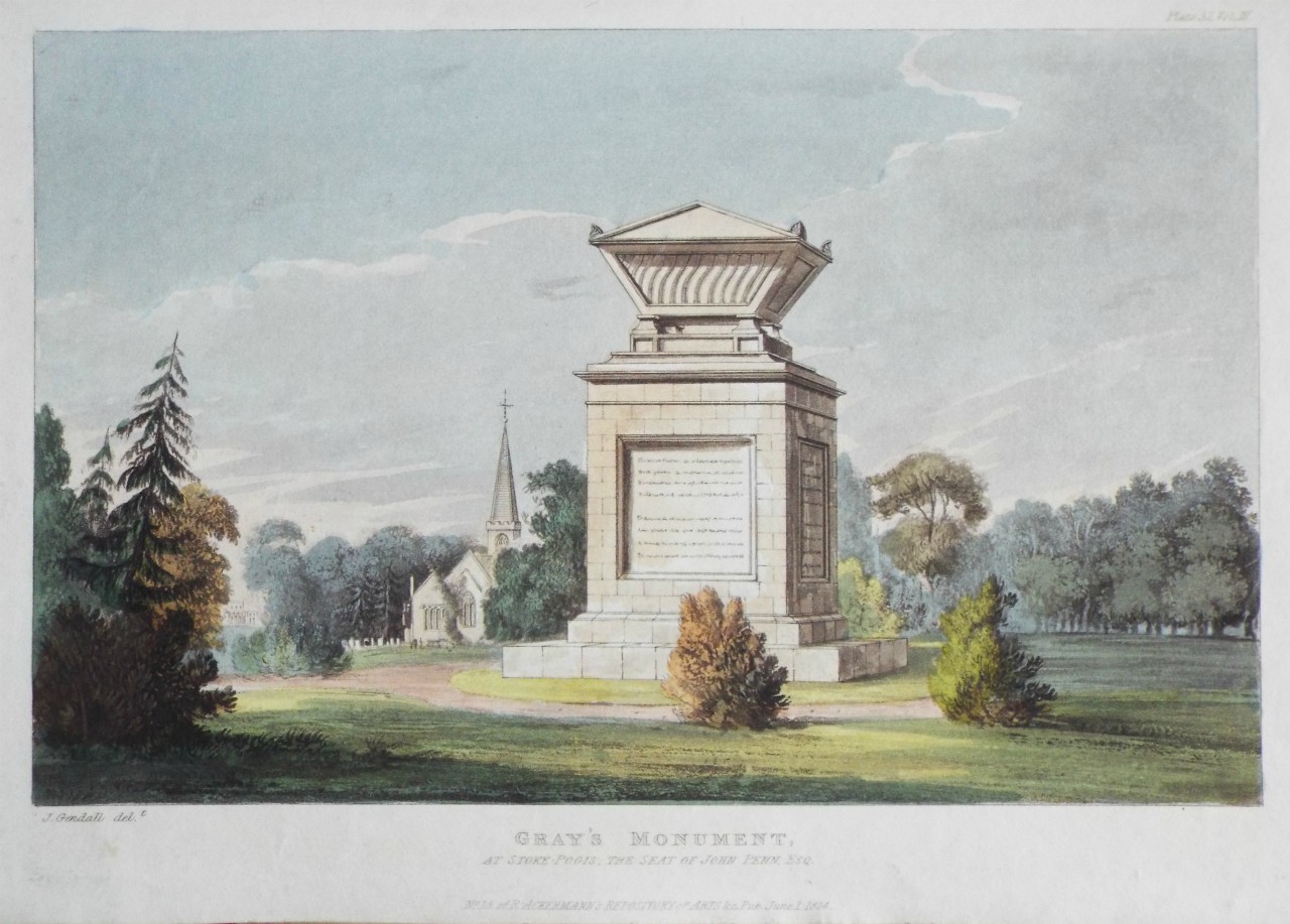 Aquatint - Gray's Monument, at Stoke Poges, the Seat of John Penn Esq.