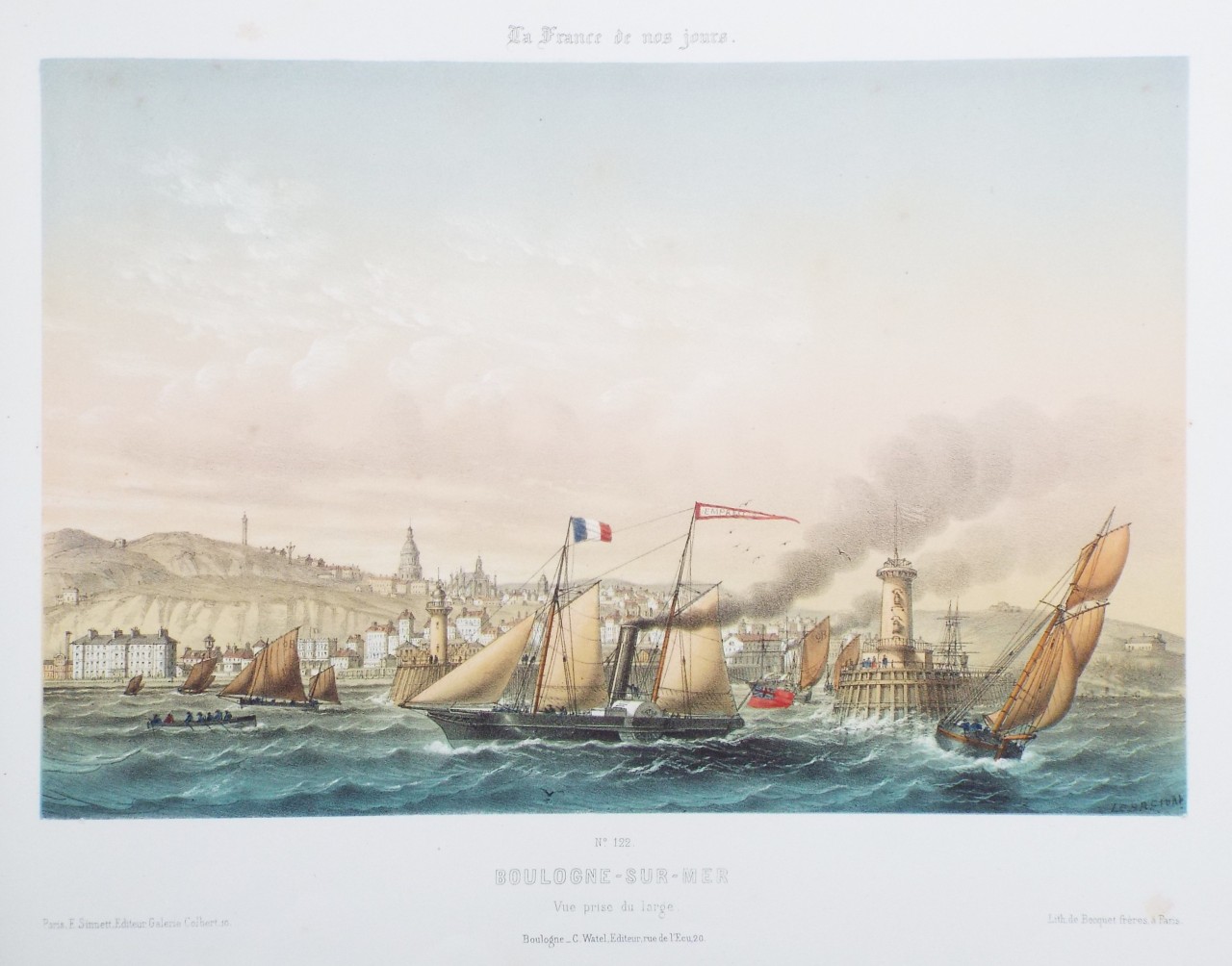 Lithograph - Boulogne-sur-Mer Vue pris du large. - Le