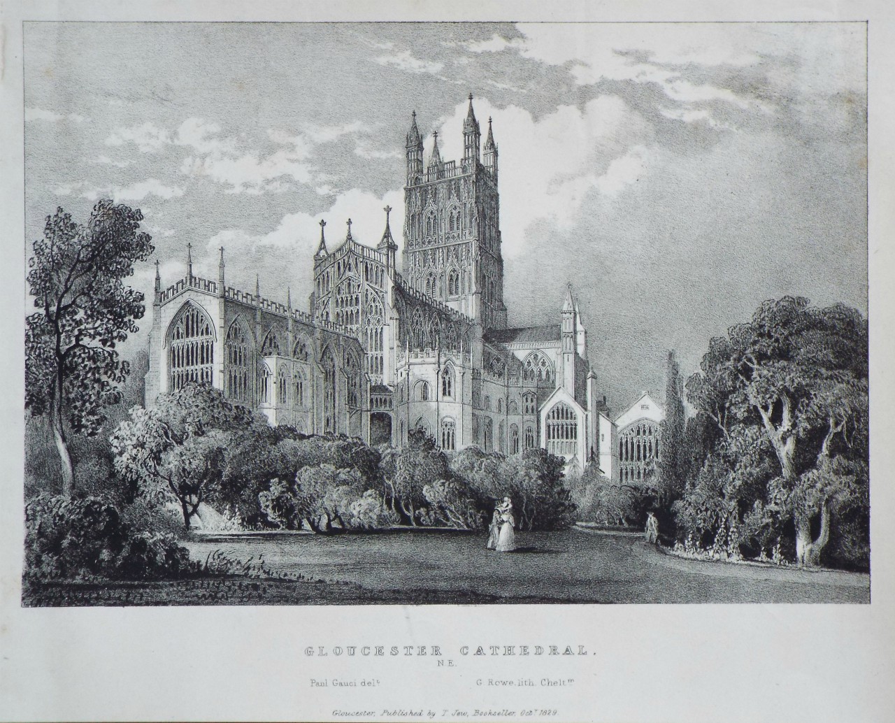 Lithograph - Gloucester Cathedral. N.E. - Rowe