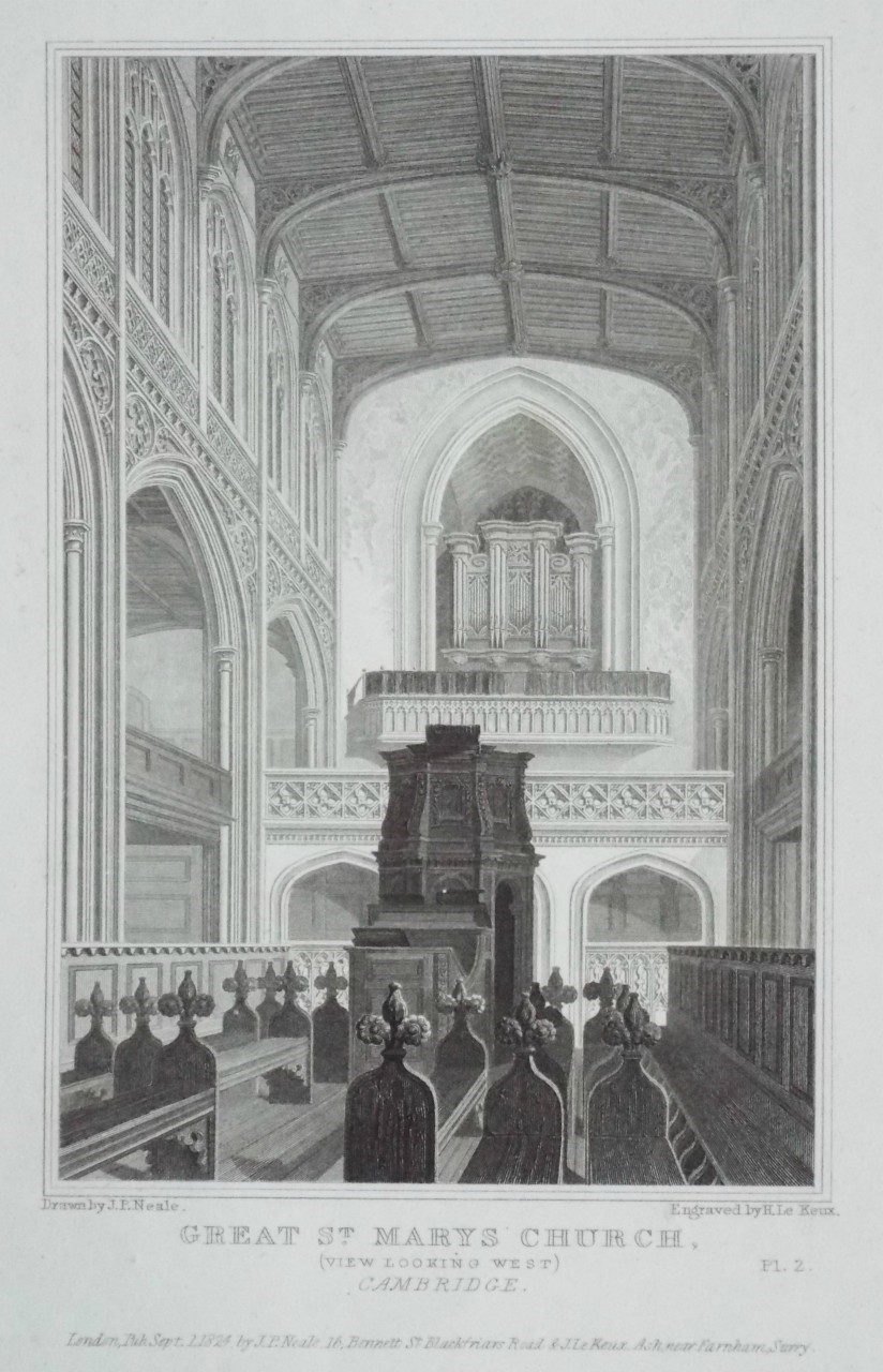 Print - Great St. Mary's Church, (View Looking West) Cambridge. - Le