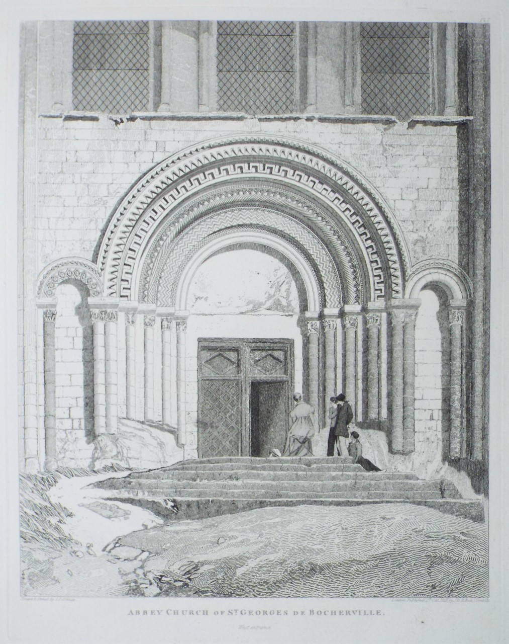 Etching - Abbey Church of St. Georges de Bocherville. West entrance. - Cotman