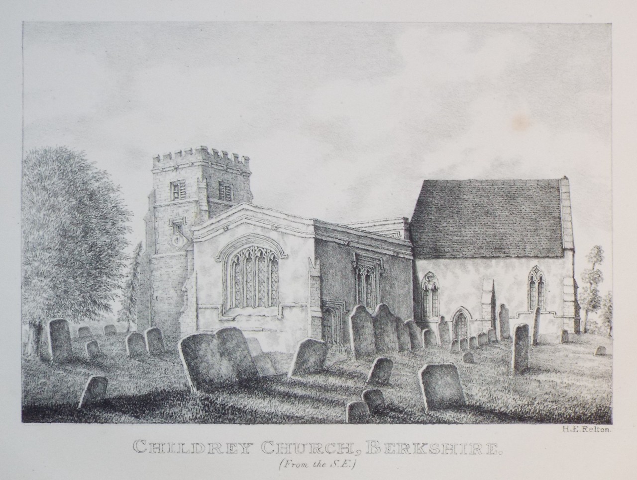 Zinc Lithograph - Childrey Church, Berkshire. (From the S.E.) - Relton