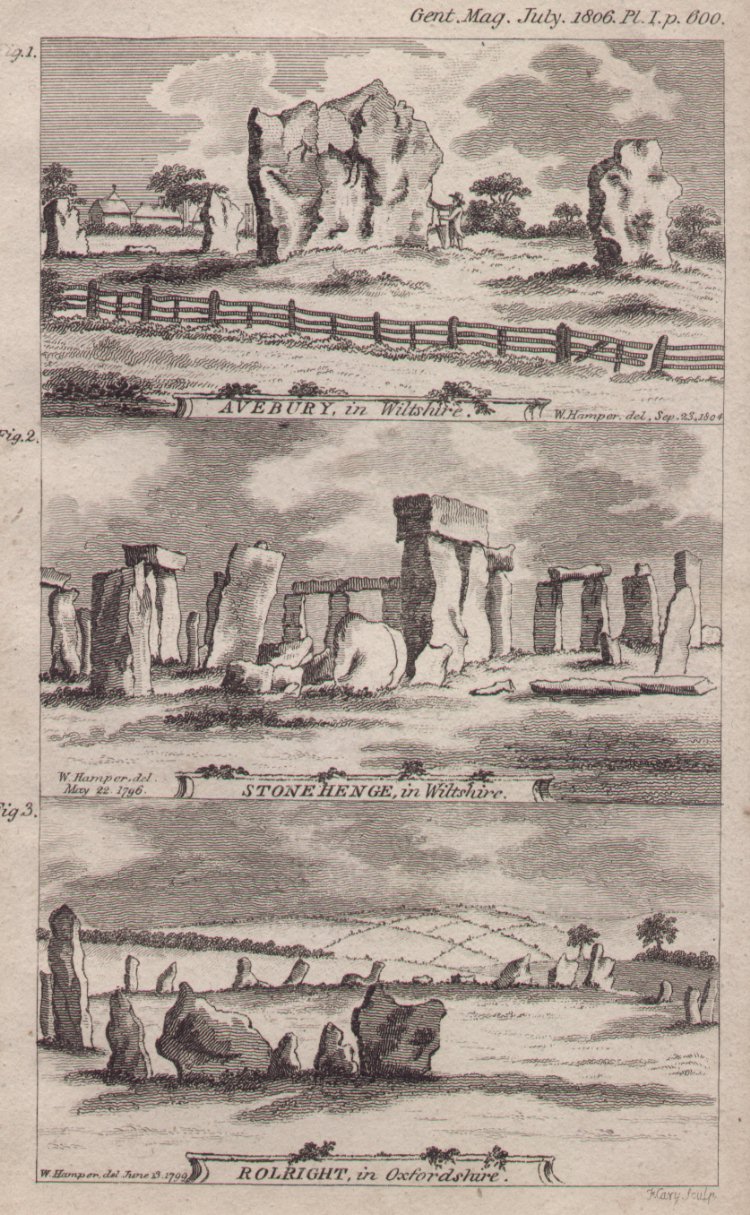 Print - Avebury, in Wiltshire, Stonehenge, in Wiltshire,Rolright, in Oxfordshire - Cary