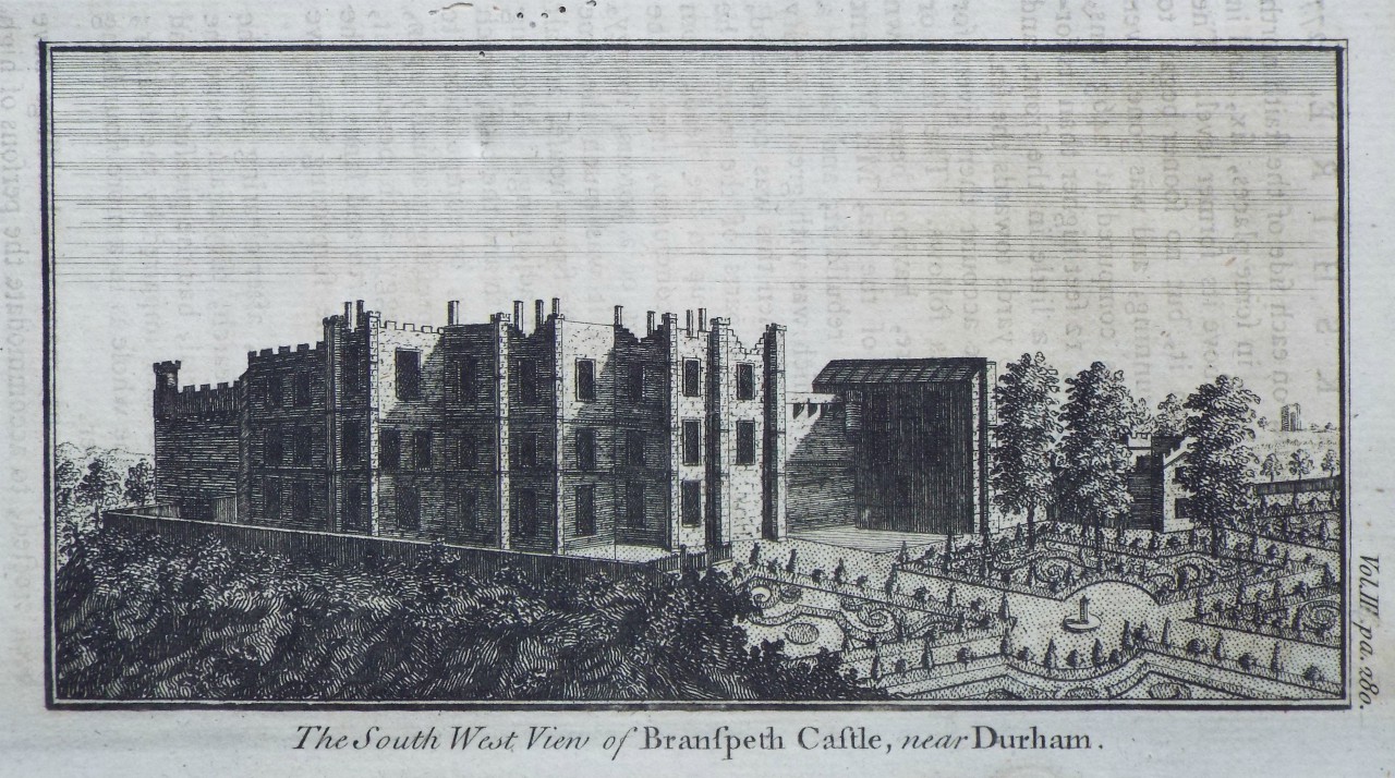 Print - The South West View of Branspeth Castle, near Durham.