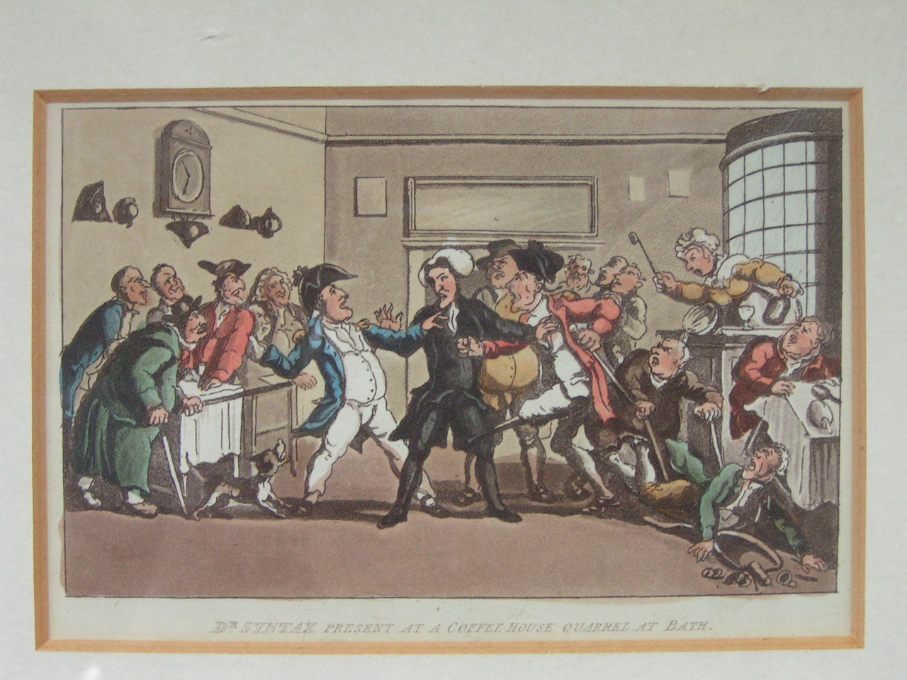 Aquatint - Dr. Syntax present at a Coffee House Quarrel at Bath.