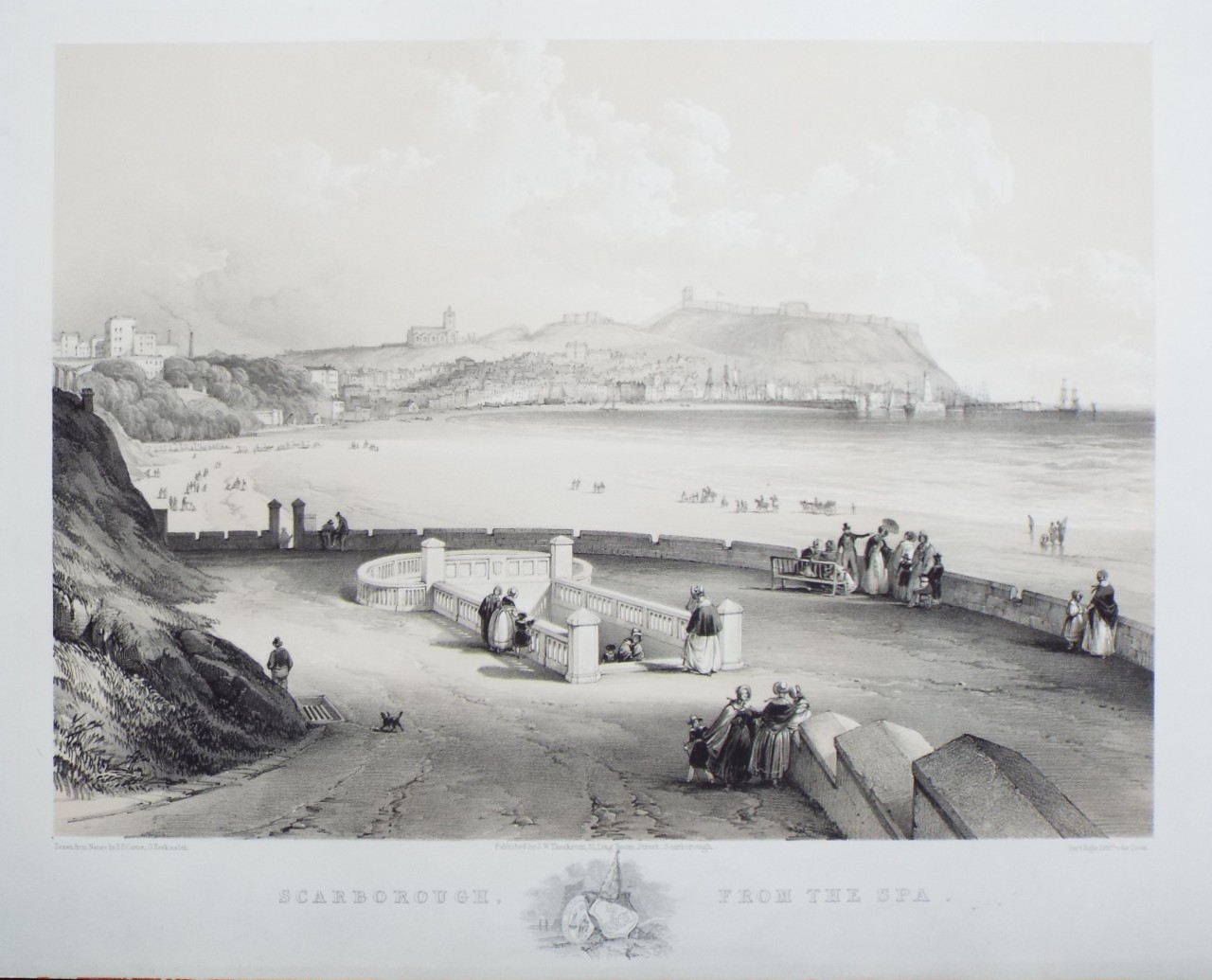 Lithograph - Scarborough from the Spa - Hawkins