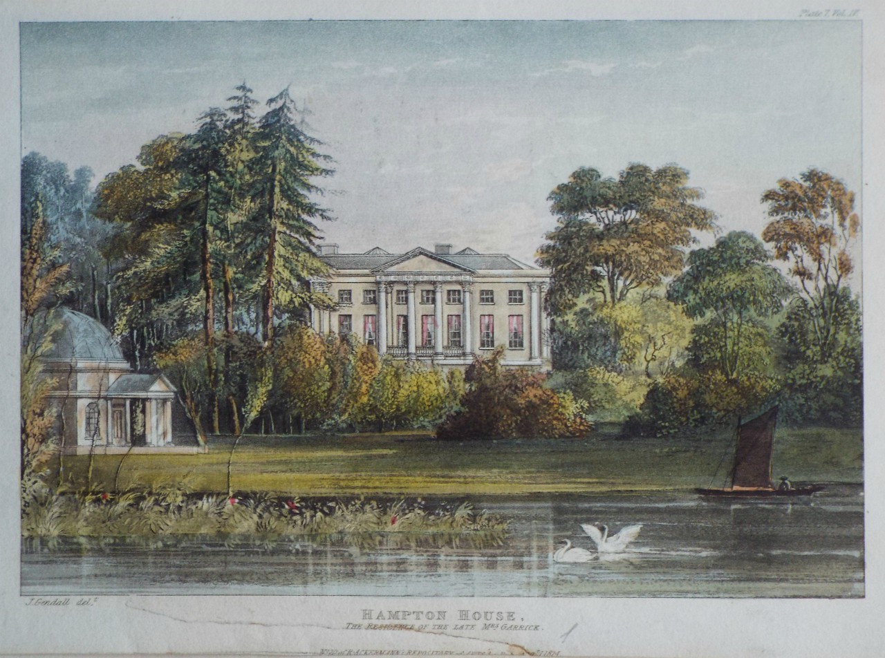 Aquatint - Hampton House, the Residence of the Late Mrs Garrick.