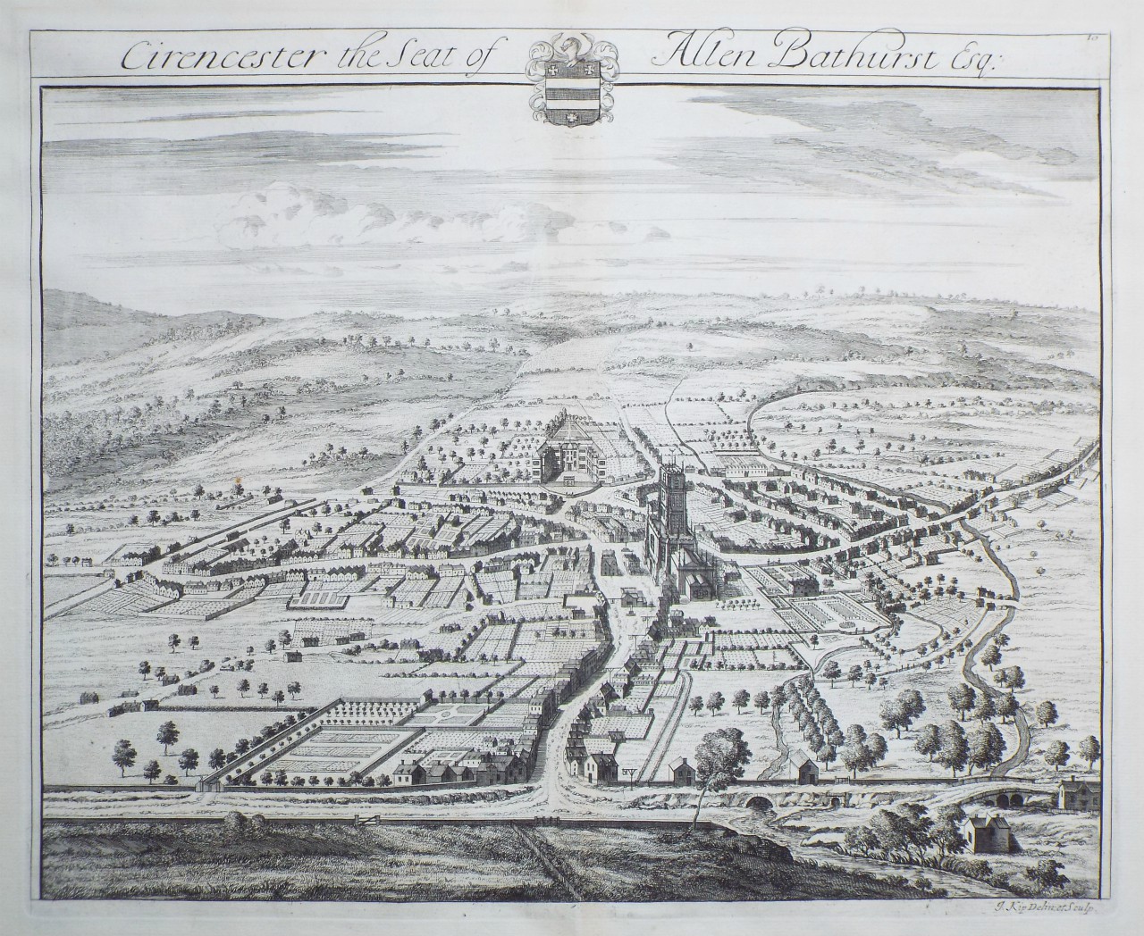 Print - Cirencester the Seat of Allen Bathurst Esq. - Kip