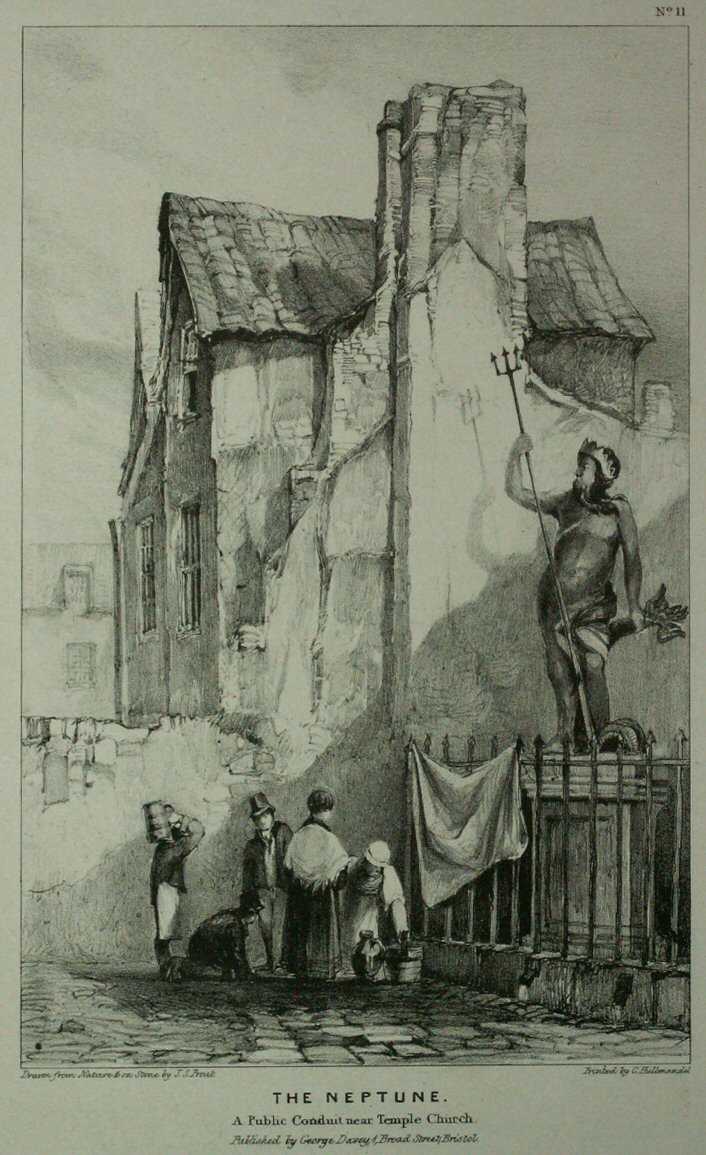 Lithograph - The Neptune. A Public Conduit near Temple Church - Prout