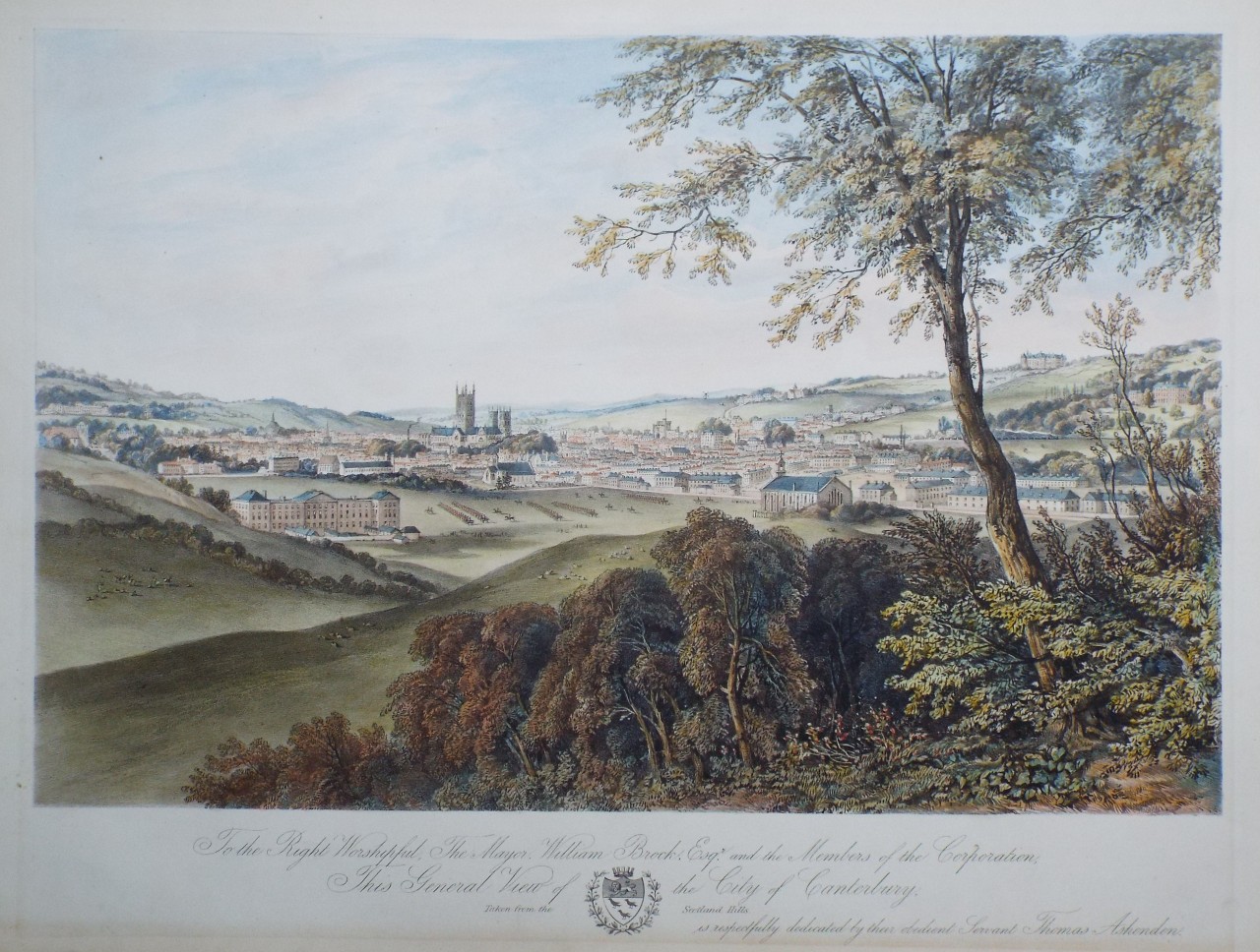 Lithograph - General View of the City of Canterbury taken from the Scotland Hills.
