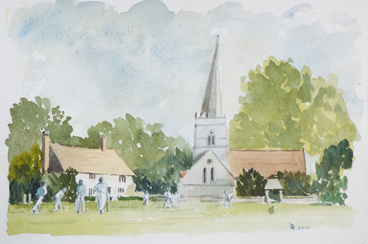 Watercolour - Cricket on a village green