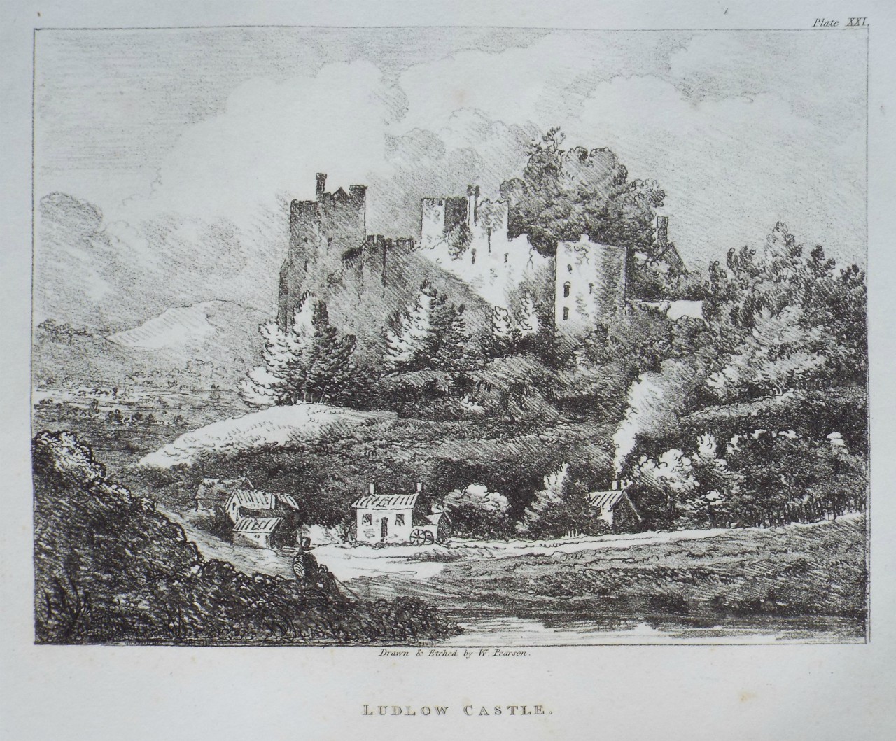 Etching - Ludlow Castle. - Pearson