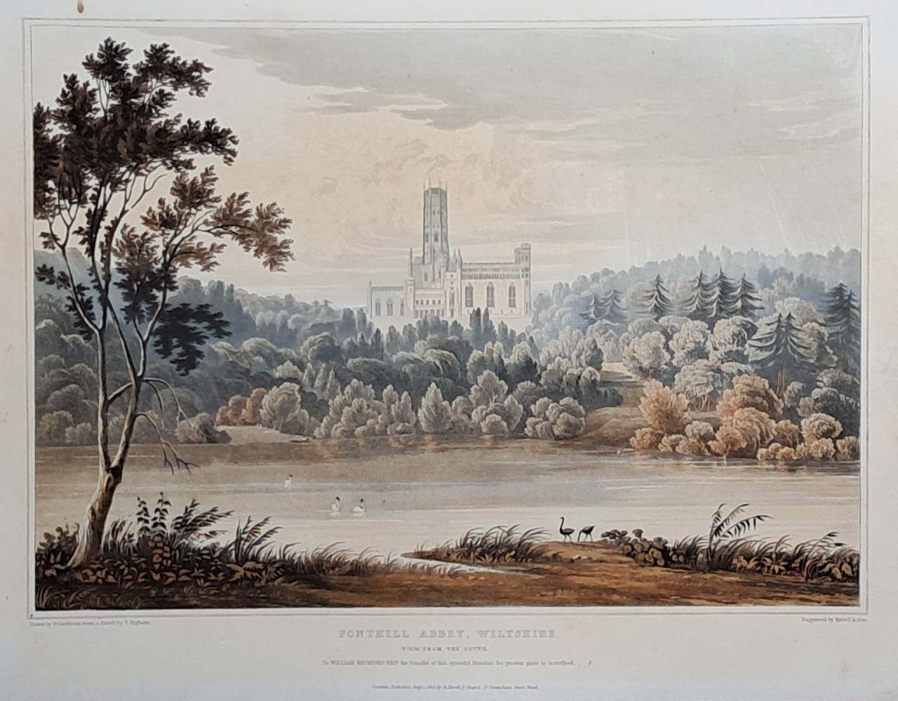 Aquatint - Fonthill Abbey, Wiltshire. View from the South. To William Beckford Esqr the Founder of this Splendid Mansion, the Present Plate is Inscribed.
 - Havell