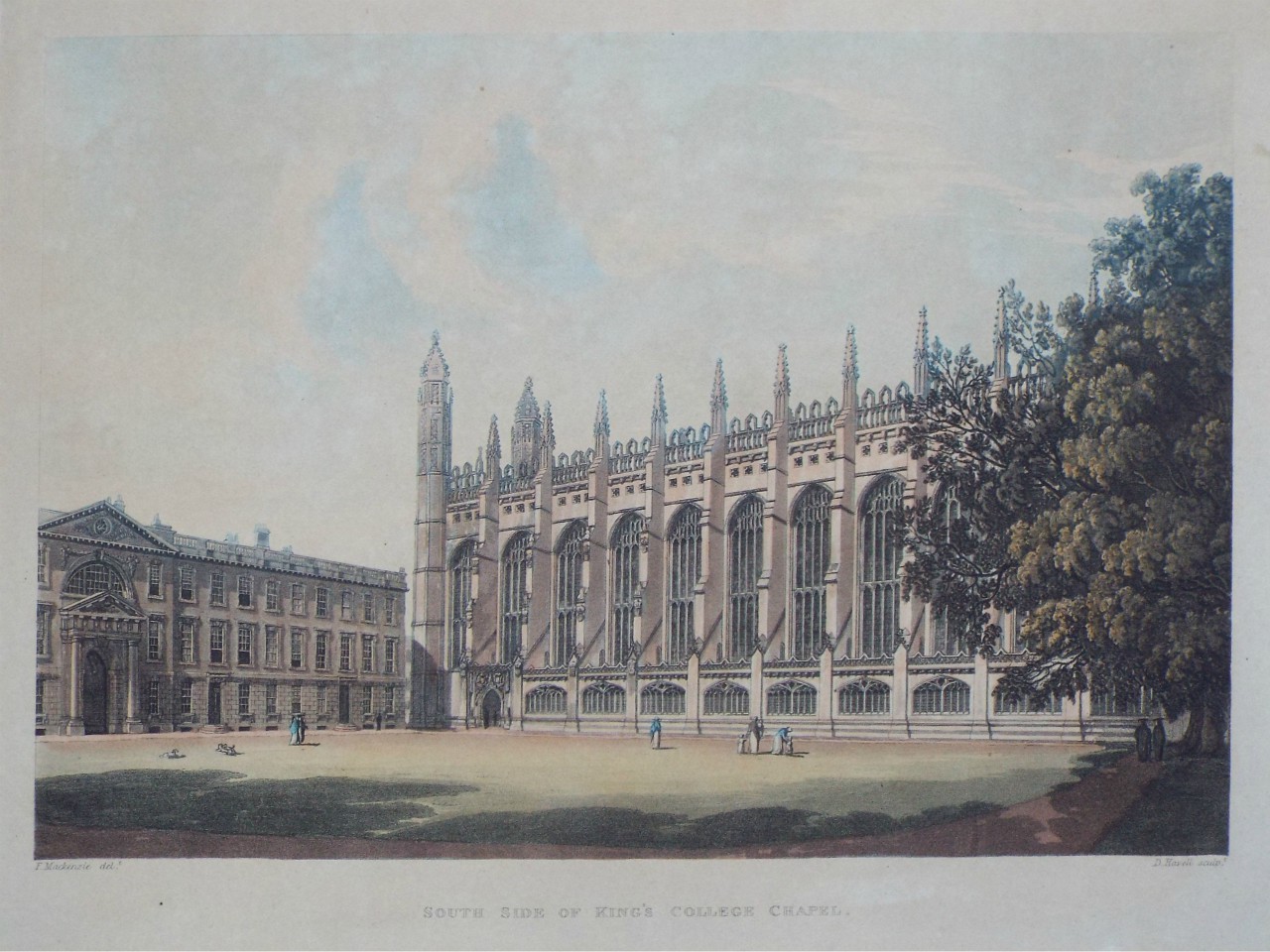 Aquatint - South Side of King's College Chapel. - Havell