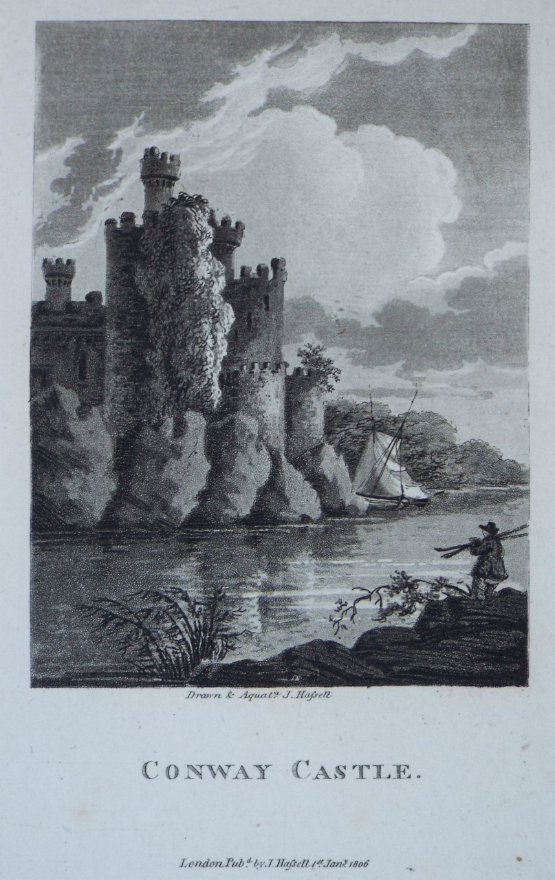 Aquatint - Conway Castle. - Hassell