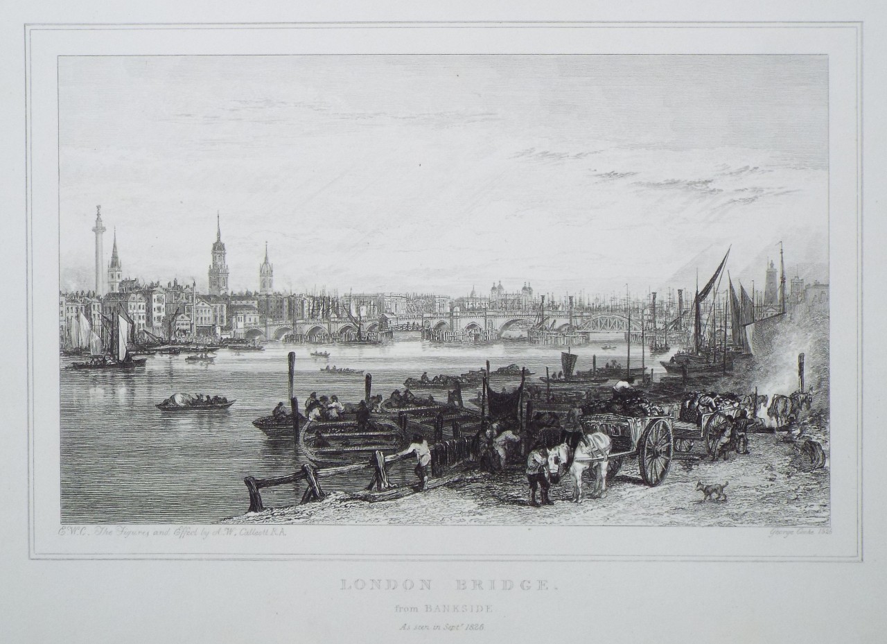 Print - London Bridge, from Bankside. As seen in Sept. 1826. - Cooke