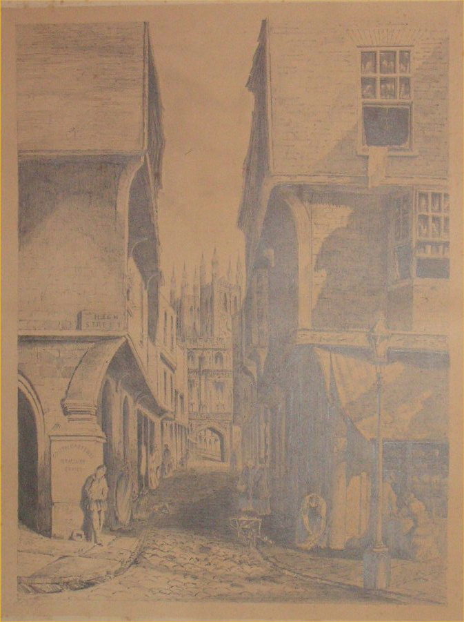 Lithograph - (Canterbury view of Cathedral from High St)