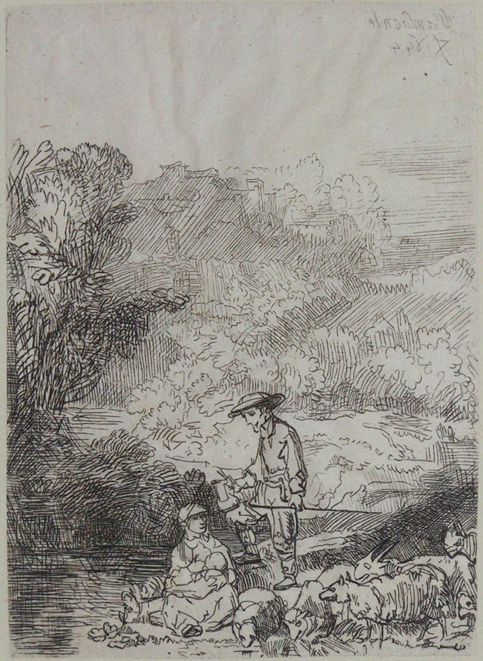 Print - (Fisherman and woman with baby beside a river) - Smith
