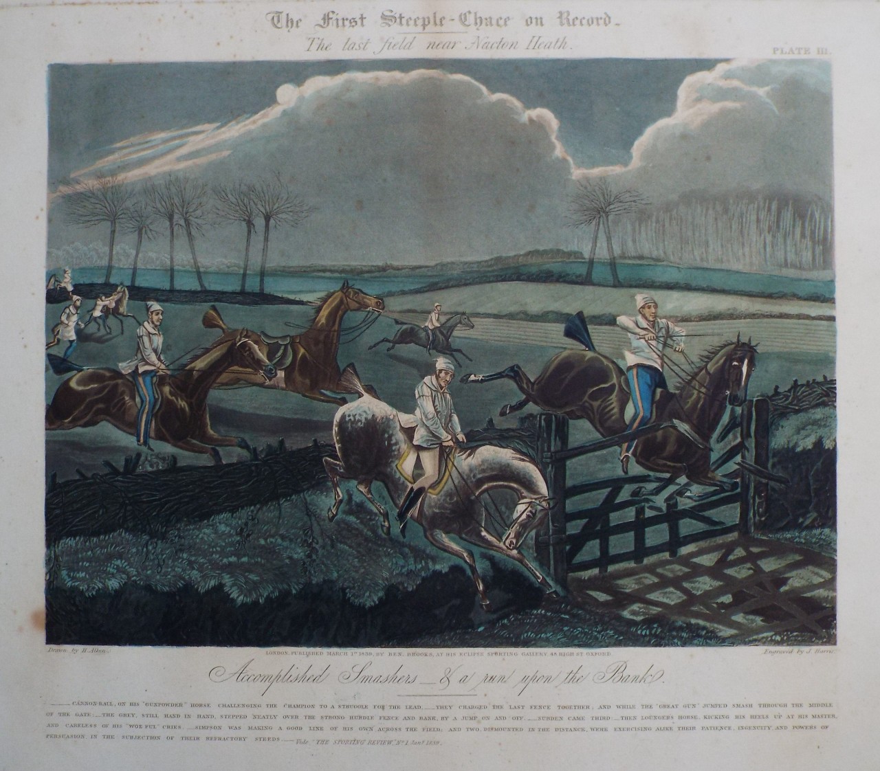 Aquatint - The First Steeple-Chace on Record. The last field near Nacton Heath.St. Albans Steeplechase - Harris