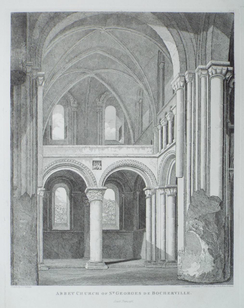 Etching - Abbey Church of St. Georges de Bocherville. South Transept. - Cotman