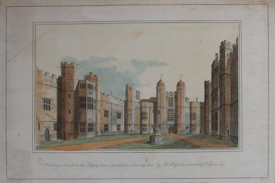 Print - Cowdray Court from the Lodging House, copied from a drawing made by Mr Russel & corrected by F.Grose Esqr. 1796 - Basire