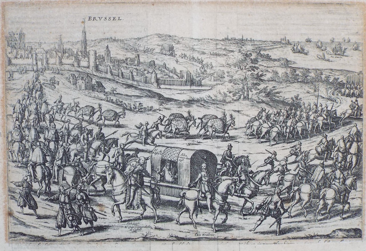 Etching - The Duke of Alba leaving the Netherlands, December 1573 - Hogenberg