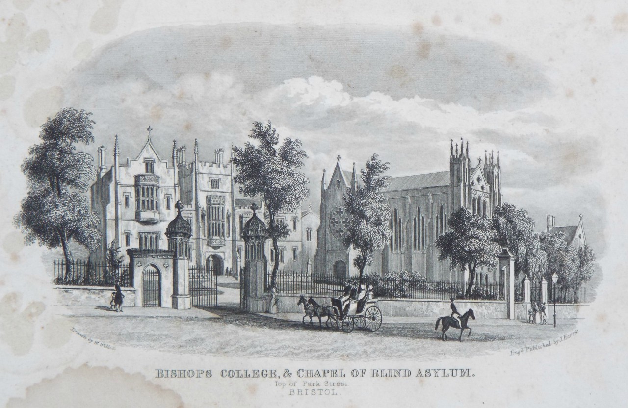 Steel Vignette - Bishops College, & Chapel of Blind Asylum. Top of Park Street. Bristol. - Harris