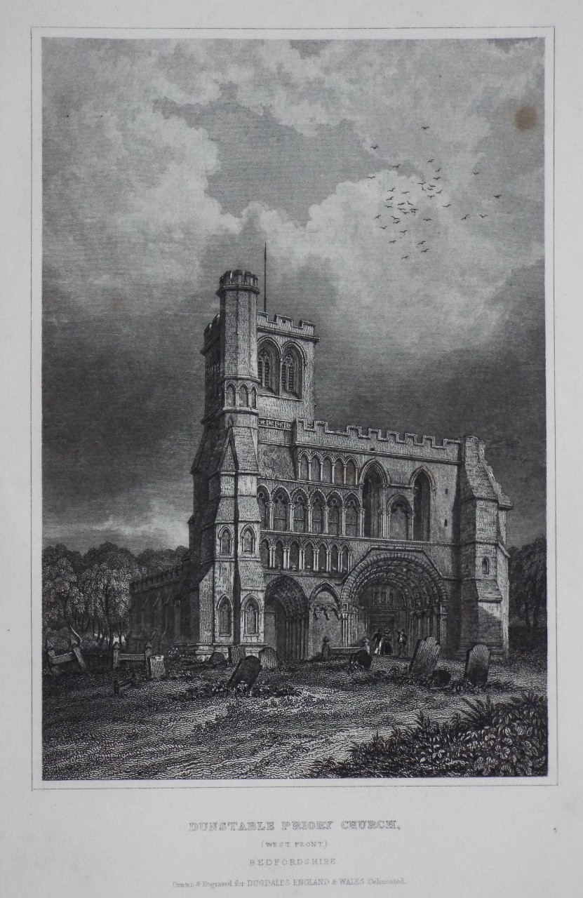 Print - Dunstable Priory Church, (West Front,) Bedfordshire.