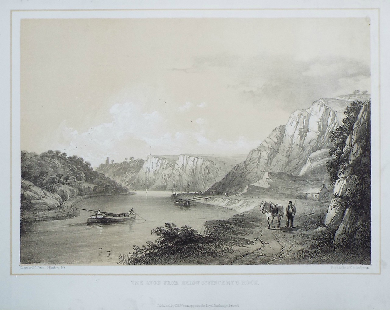 Lithograph - The Avon from below St. Vincent's Rock. - Hawkins