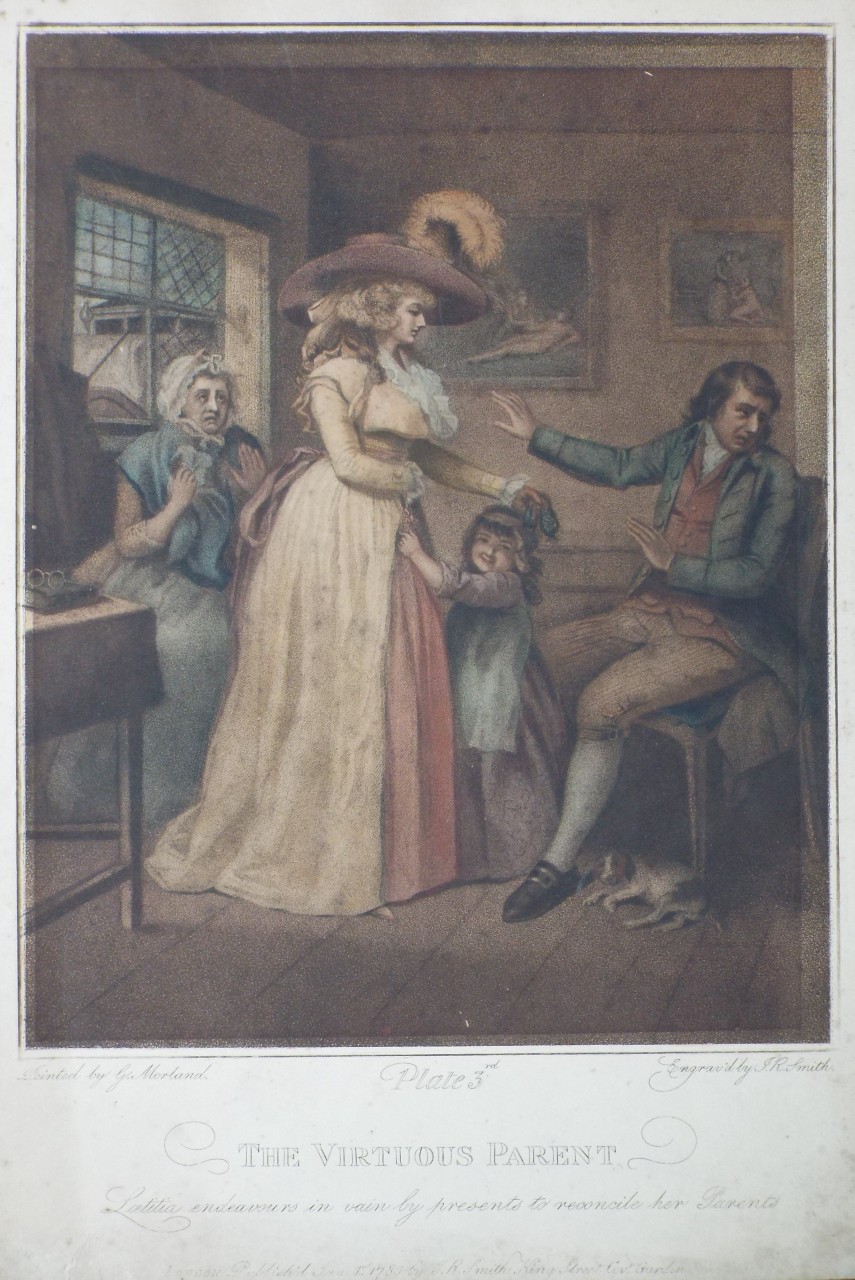 Lithograph - The Virtuous Parent (Plate 3rd) Laetitia endeavours in vain by presents to reconcile her Parents