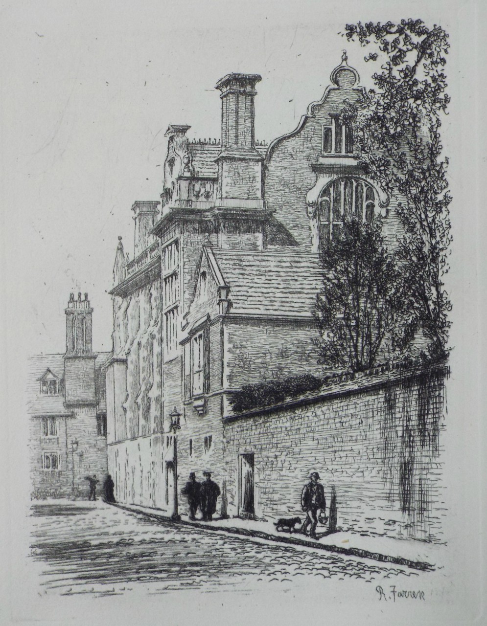 Etching - Caius College, the New Hall - Farren