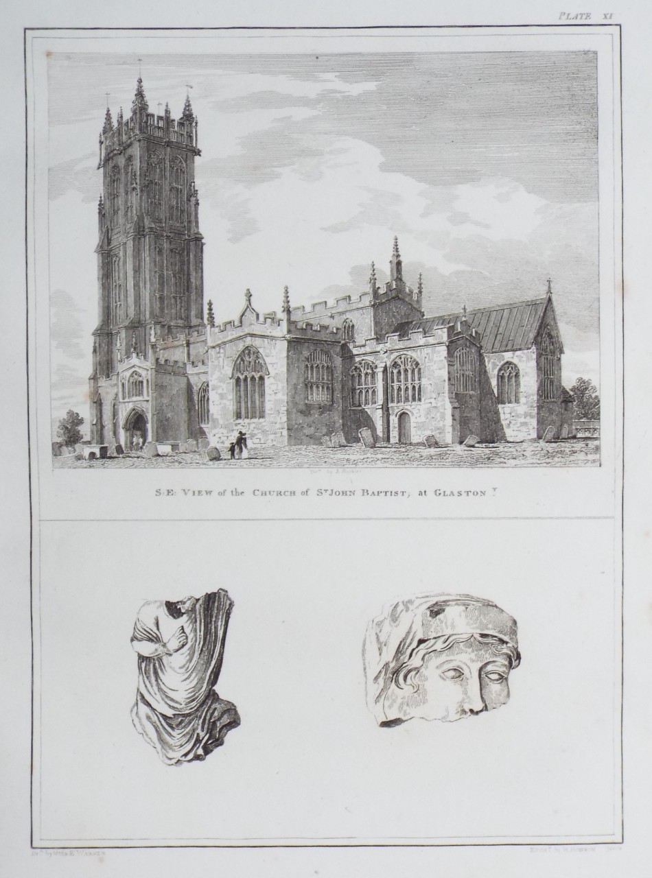 Print - S: E: View of the Church of St. John the Baptist, at Glastony. - Hobson