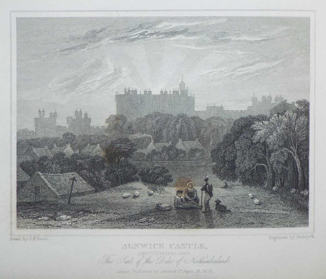 Print - Alnwick Castle, Durham. The Seat of the Duke of Northumberland.  - 