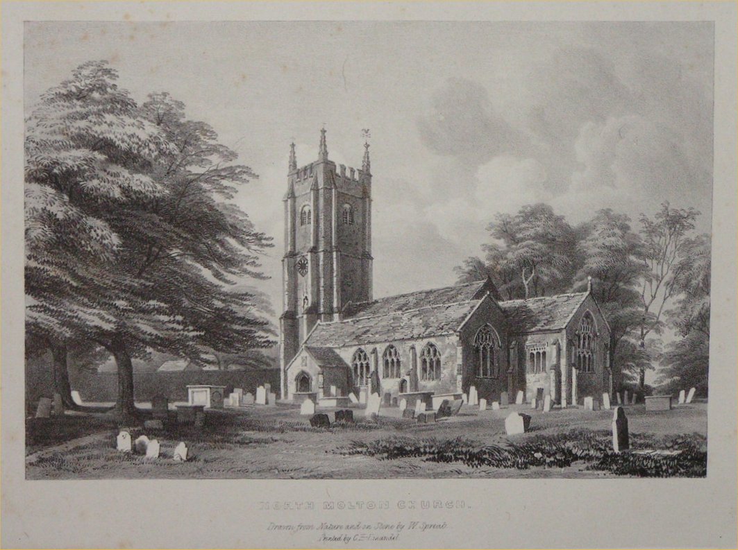 Lithograph - North Molton Church - Spreat