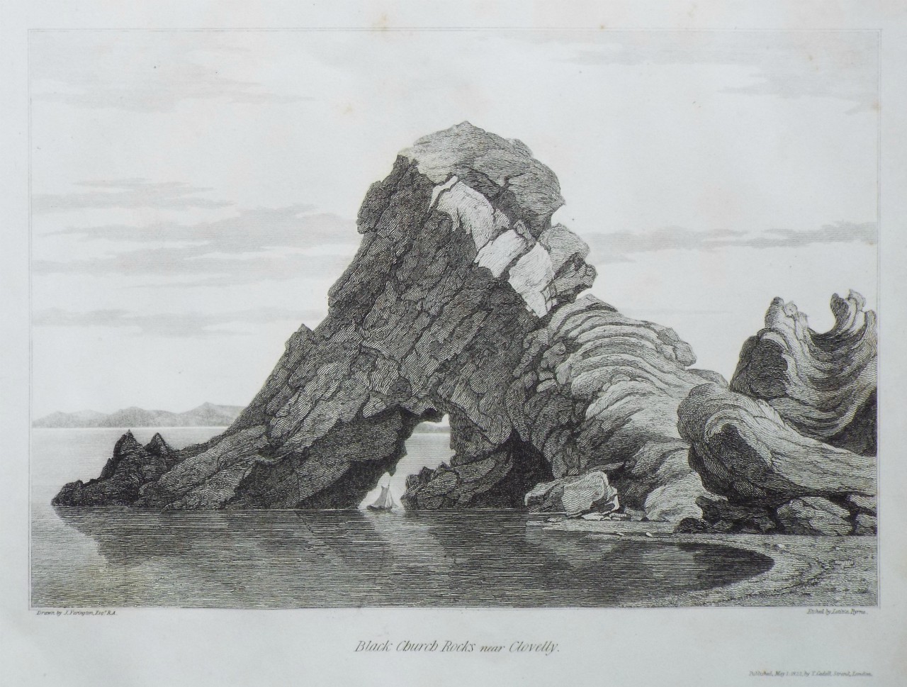 Print - Black Church Rocks near Clovelly. - Byrne