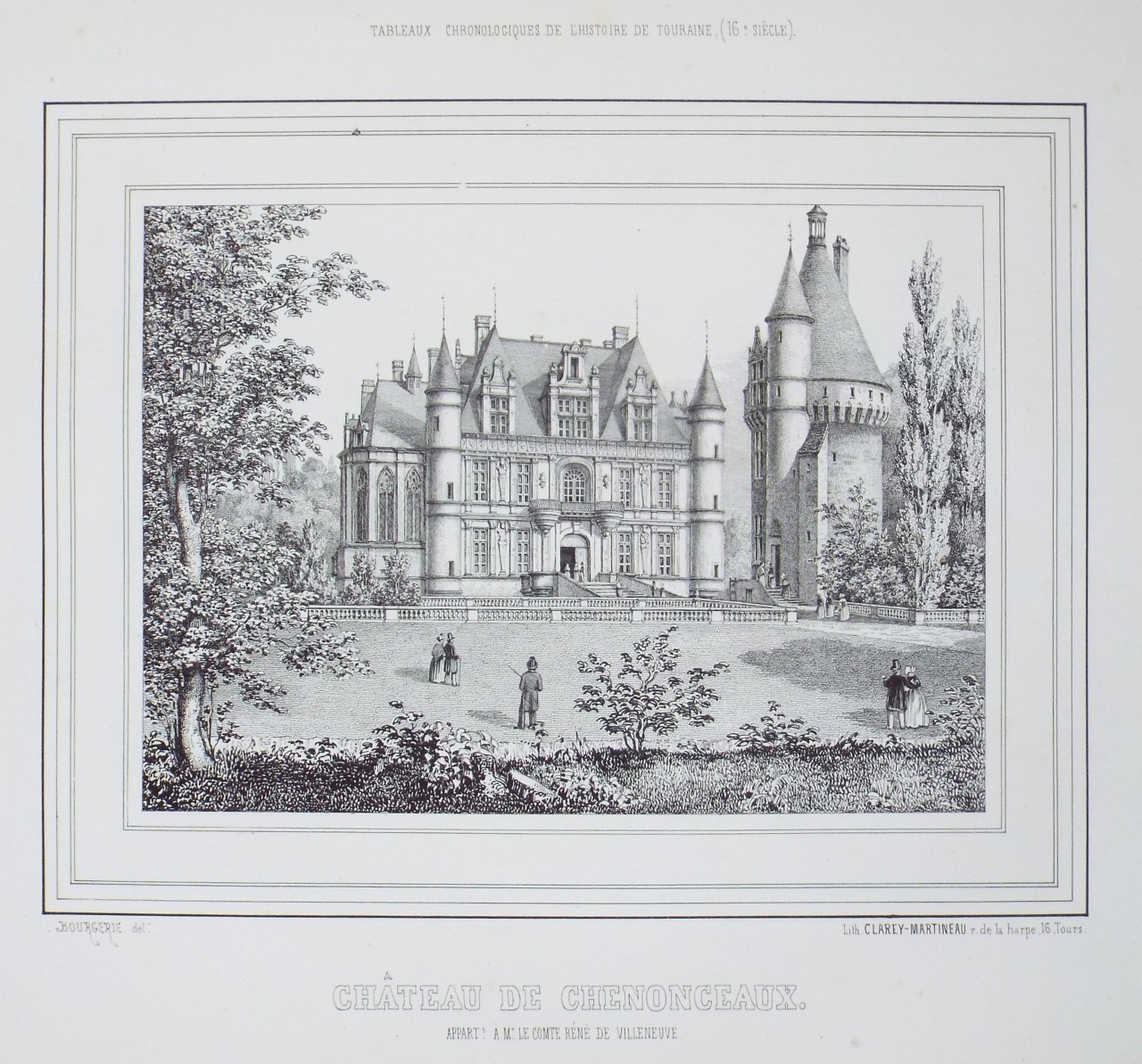 Lithograph - Chateau de Chenonceaux.